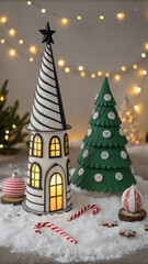 Miniature Gingerbread Village Holiday Scene