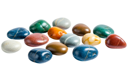 Collection of colorful polished stones and pebbles surface
