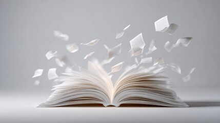 Open book with pages magically floating upwards