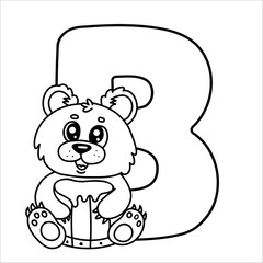 Cute bear with alphabet letter b coloring page for kids.