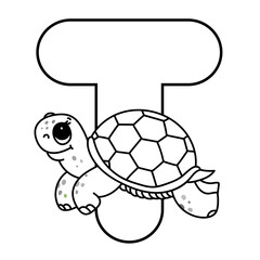 Obraz premium Cute turtle alphabet t outline for kids educational activities and coloring fun.