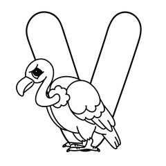 Alphabet coloring page featuring vulture with letter v for kids learning activities.