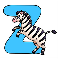 Playful cartoon zebra with letter z for educational alphabet design.