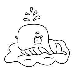 Cute cartoon whale splashing in ocean waves - fun and playful illustration for kids.