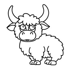 Adorable cartoon yak outline for kids' coloring pages and educational materials.