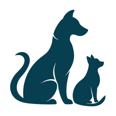 silhouette of dog and cat friendship on white background
