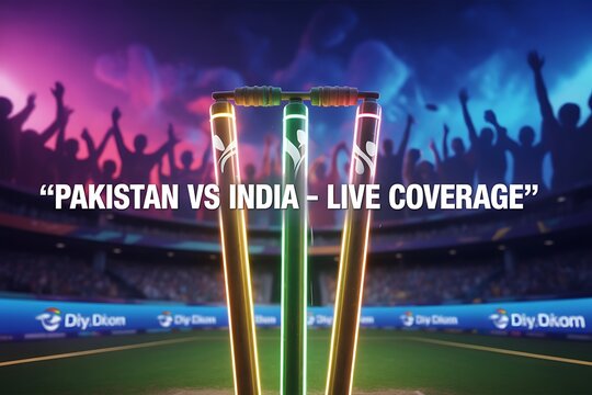 Experience the electrifying atmosphere of a major cricket match with vibrant stadium lights and cheering crowds, perfect for sports broadcasting and event promotions