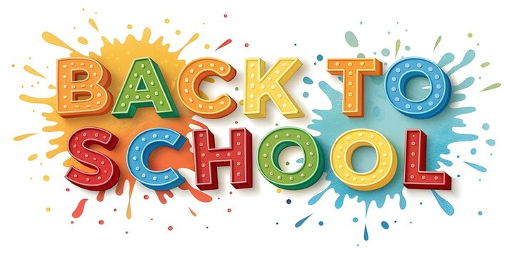 Colorful Back to School Text in Rainbow Colors with Splashes