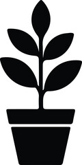 Vector Potted plant with leaves icon silhouette Illustrator