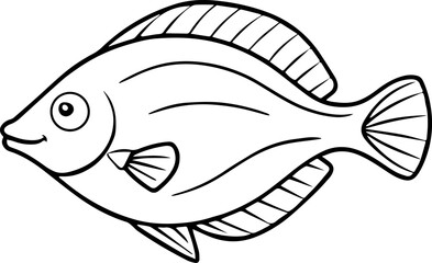 flounder fish outline vector illustration line art