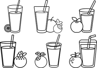 Set of fruit juice outline vector illustration line art
