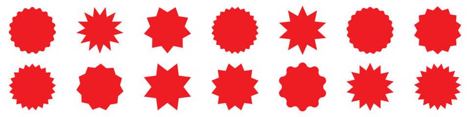 Vector red starburst shape isolated. Great for SALE, LIMITED OFFER, BEST PRICE, and DISCOUNT labels. Perfect for eye-catching ads, promo stickers, and web shop banners.