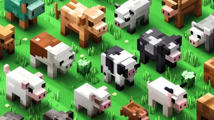 Papier peint photo Ferme Pixelated farm animals grazing  © istia