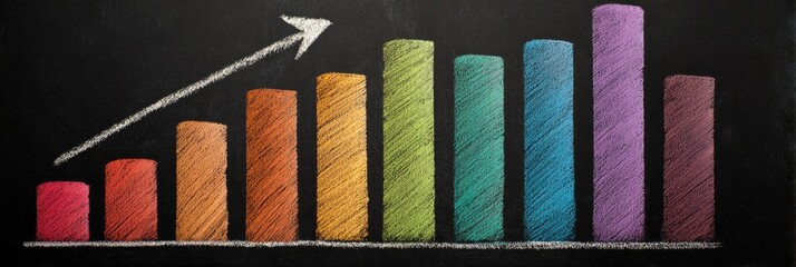Colorful chalk drawn bar graph on a chalkboard indicating an upward trend