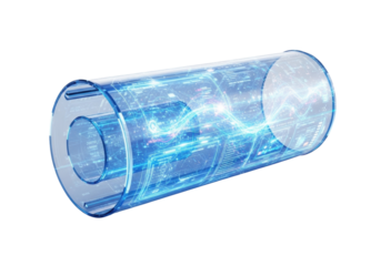 Impossibly thin, flexible data scroll of luminous, translucent blue crystalline material, shimmering with iridescent reflections and precise edges, emitting multi-spectral holographic projections of