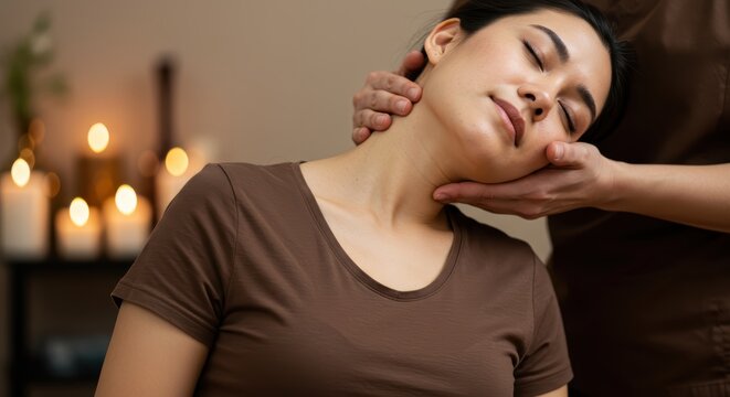 A woman sitting and receiving a neck massage - Powered by Adobe