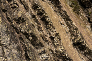 textured rock surface with natural patterns in earthy colors. rocky texture background. close-up view of rugged rocky surface. abstract