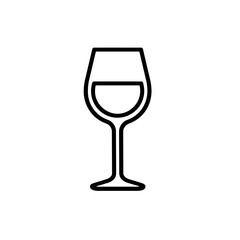 A simple line drawing of a wine glass partially filled with liquid on a white background design element