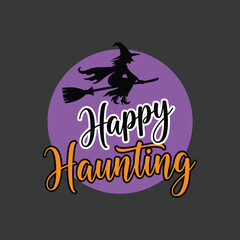 Vector art of happy haunting witch flying on broom