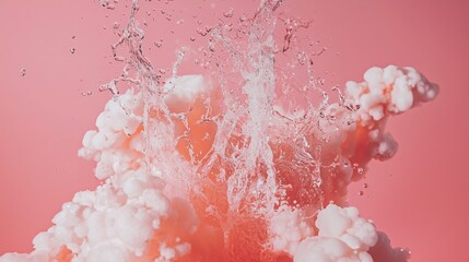 Pink powder exploding in water splash captured on bright pastel background composition