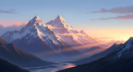 Majestic Mountain Landscape at Sunrise Digital Art