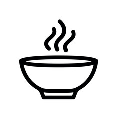 Outline drawing of a bowl with rising steam indicating hot food or liquid in a simple black and white design