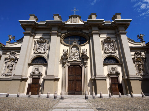Exterior of the historic Santa Maria della Passione church in Milan, Italy