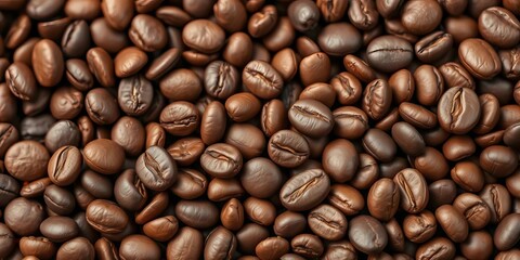Fototapeta premium Close-up of organic coffee beans, rich brown hues, earthy tones, drink, close up