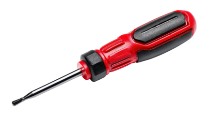 Red and black screwdriver with rubberized grip background isolated on a Transparent background, PNG file.