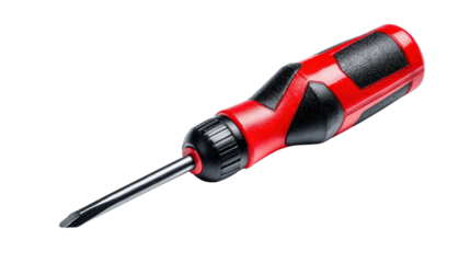 Red and black screwdriver with rubberized grip background isolated on a Transparent background, PNG file.