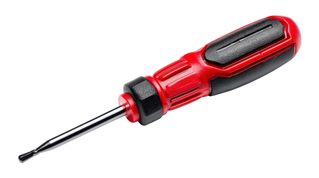 Red and black screwdriver with rubberized grip background isolated on a Transparent background, PNG file.