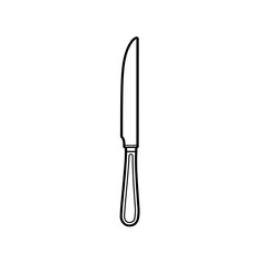 Illustration of a simple black and white outline of a table knife with a curved blade and handle design