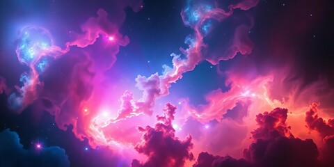 Obraz premium Cosmic dust clouds swirl in vibrant nebulae, stars ignite, color, supernova