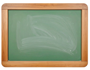 Blank green school board with a simple wooden frame, isolated on a white background.