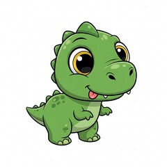 Fototapeta premium An illustration of a cute green dinosaur with big eyes, standing and smiling.