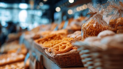 Bakery shop fresh bread displayed counter pastry artisan baking concept
