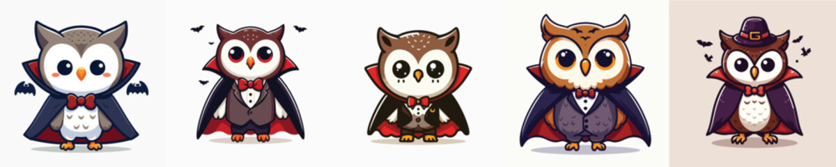 cute owl vector in Dracula costume