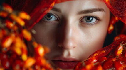 Closeup female portrait artistic photography creative styled expression modern beauty composition vibrant energy