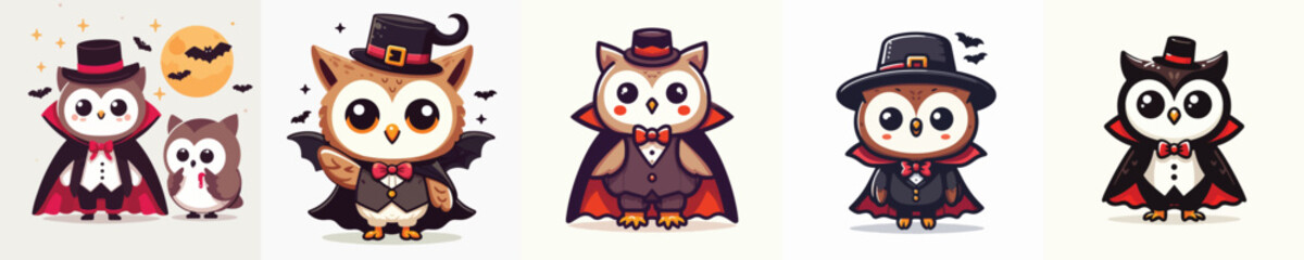 cute owl vector in Dracula costume
