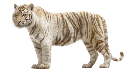 Obraz premium Regal tiger standing tall with soft shadow isolated on a Transparent background, PNG file.