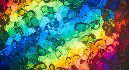 Abstract colorful glass texture with a mosaic pattern and vibrant light effects.
