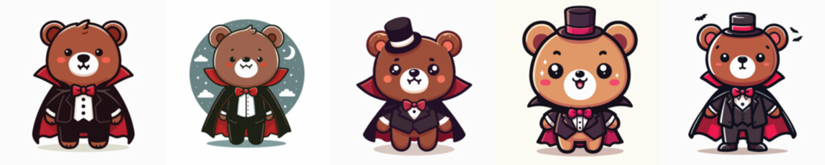 cute bear vector in Dracula costume