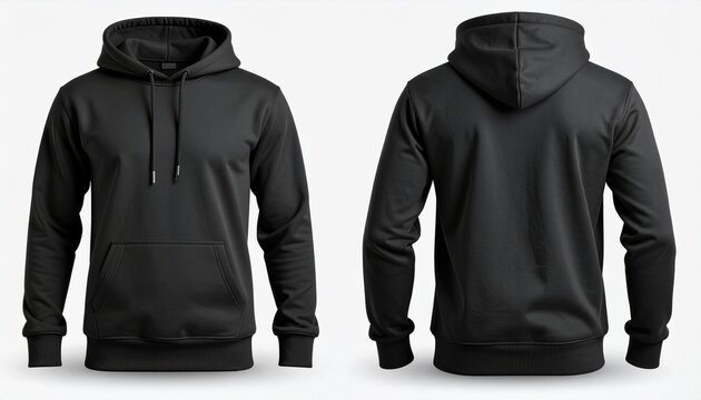 Black hoodie mockup front and back view isolated on white background