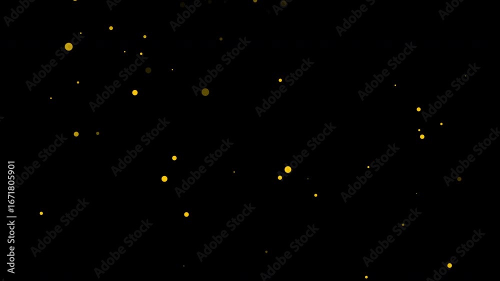 Wall mural abstract animation loop glow orange gold bokeh particles flow on black background. 4k 3d seamless lo