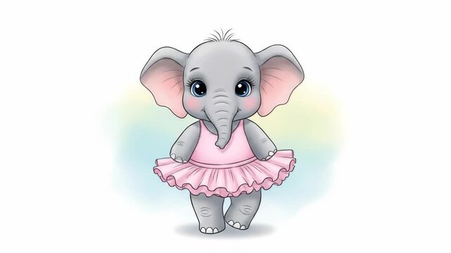 Animated gray elephant in a pink tutu