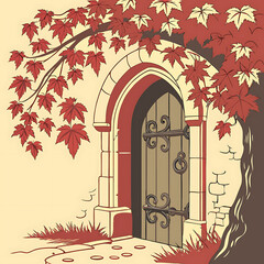 illustration of an old door