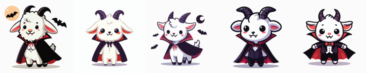 cute goat vector in Dracula costume