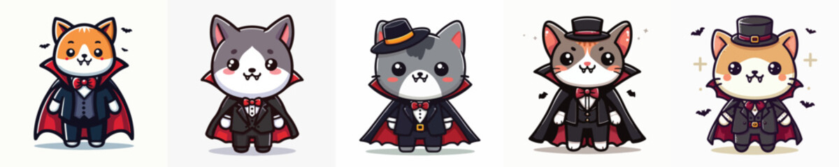cute cat vector in Dracula costume