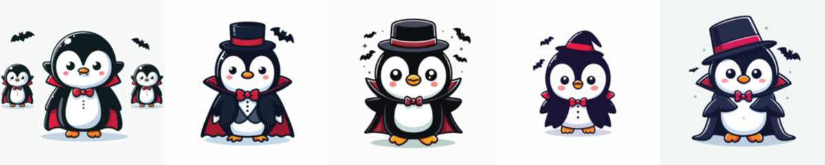 cute penguin vector dressed as Dracula