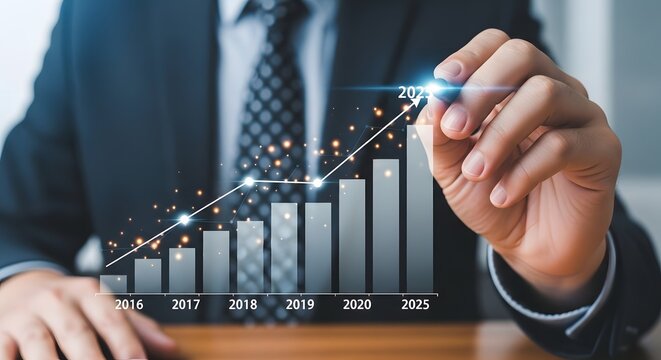 Analyzing business growth chart with financial data and market trends for future projections